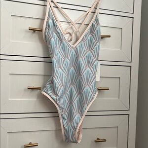 L*Space Blue and Cream One Piece Swimsuit